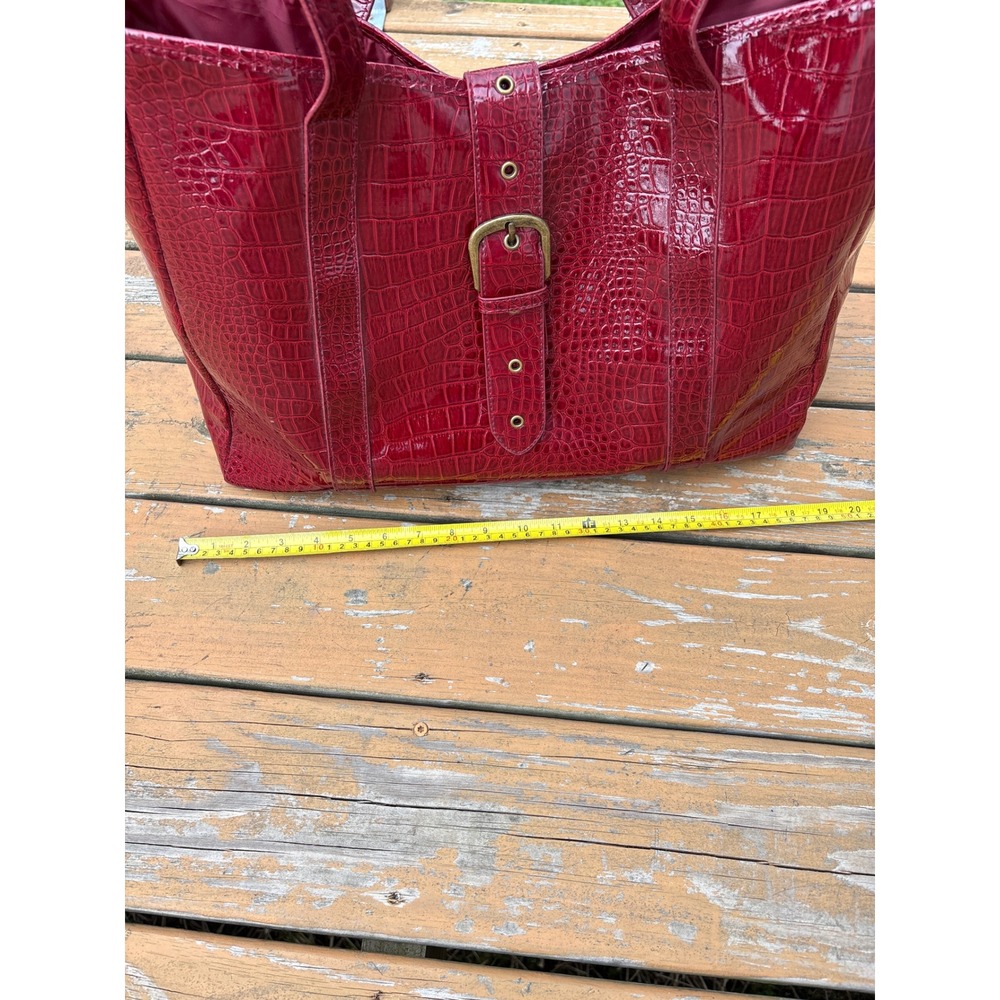 Elizabeth Arden Red Croc Embossed Glossy Tote Bag Faux Leather Shoulder Bag - Picture 9 of 11